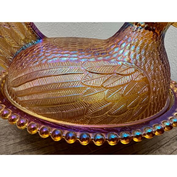 Indiana Glass Amber Iridescent Hen on Nest Dish Vintage Style Carnival Glass - Picture 9 of 16
